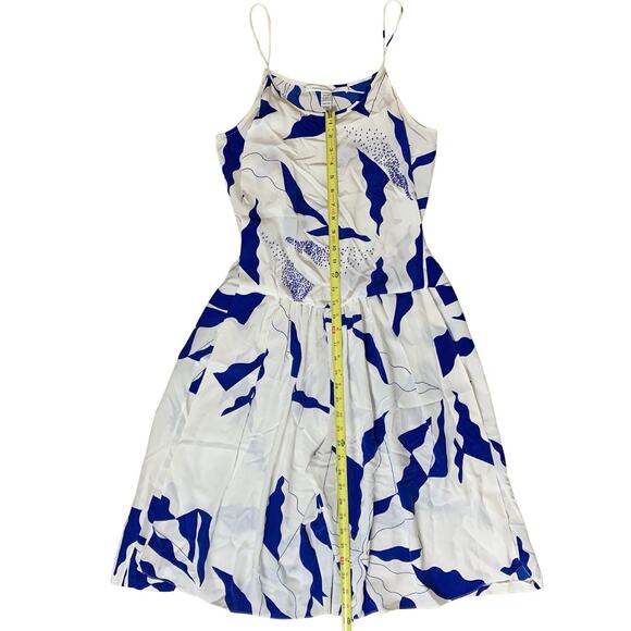 DIANE VON FURSTENBERG Silk Shorts Jumpsuit 6 Blue White Pockets Spaghetti EUC - Picture 10 of 13